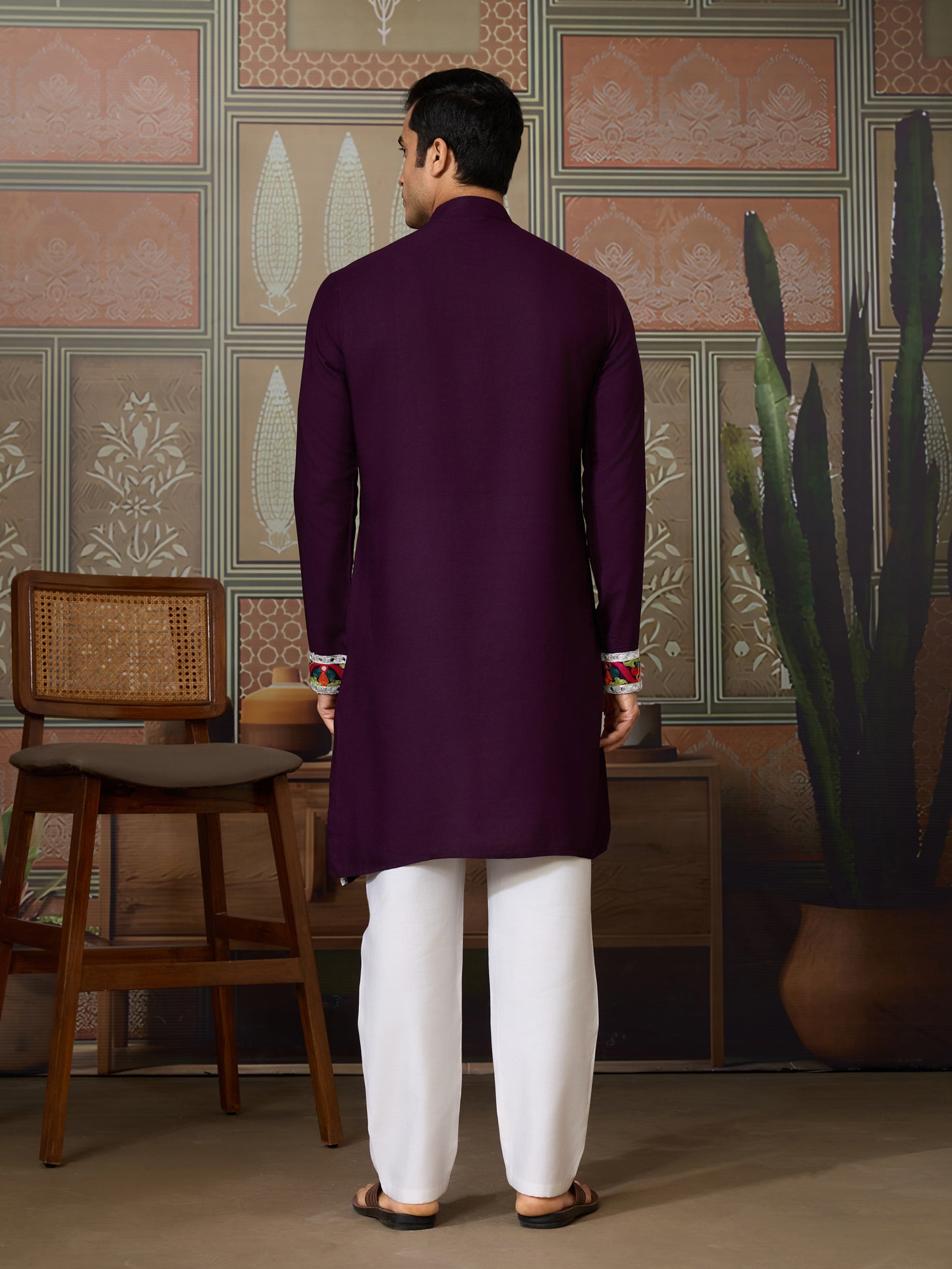 Pure Cotton Purple Kurta with Multi-Thread and Real Mirror Work