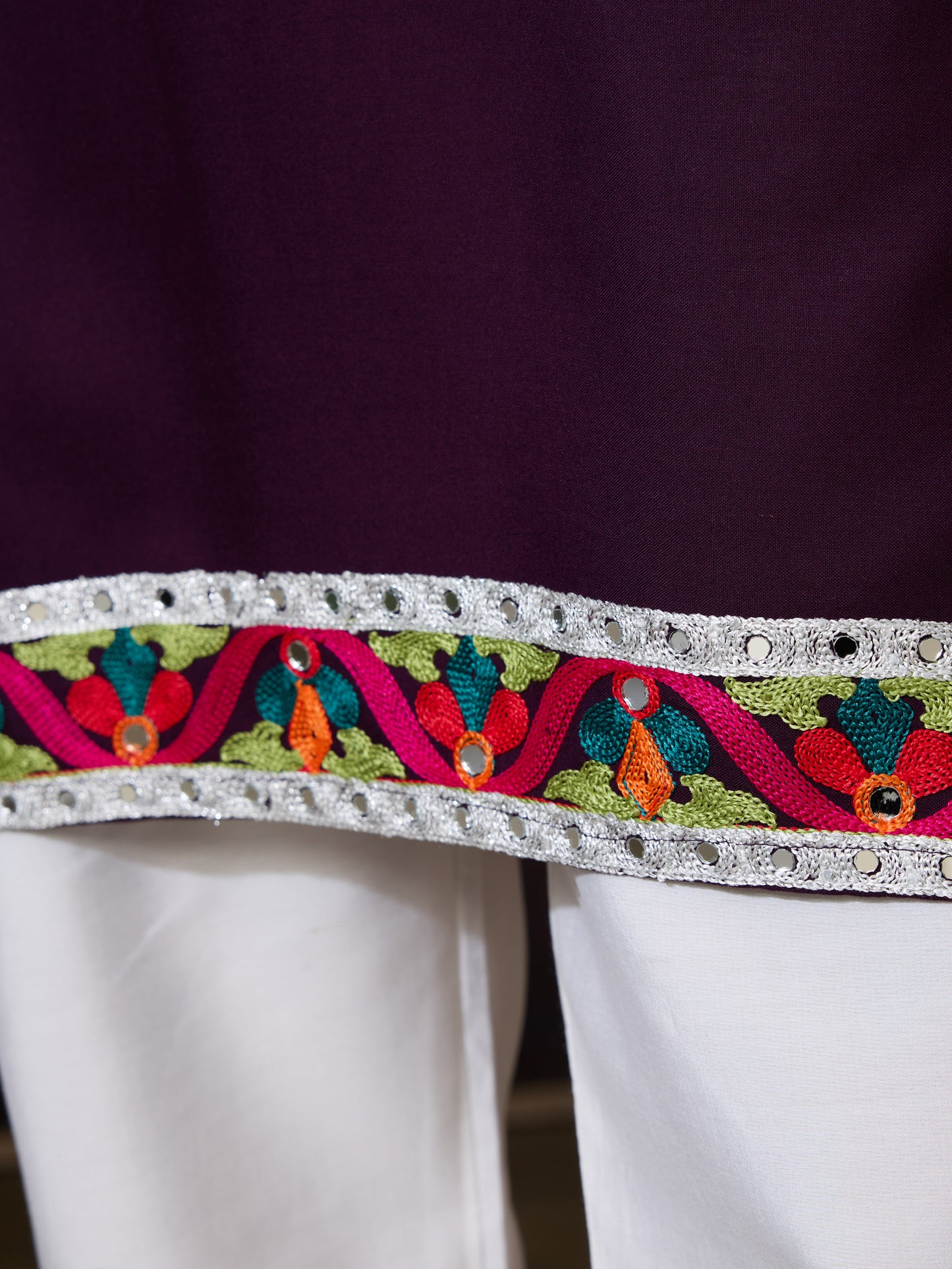 Pure Cotton Purple Kurta with Multi-Thread and Real Mirror Work