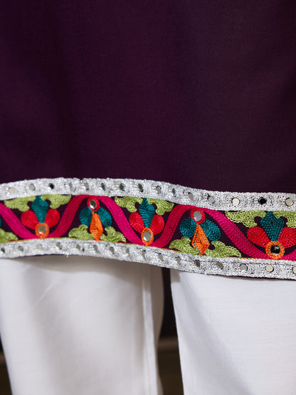 Pure Cotton Purple Kurta with Multi-Thread and Real Mirror Work