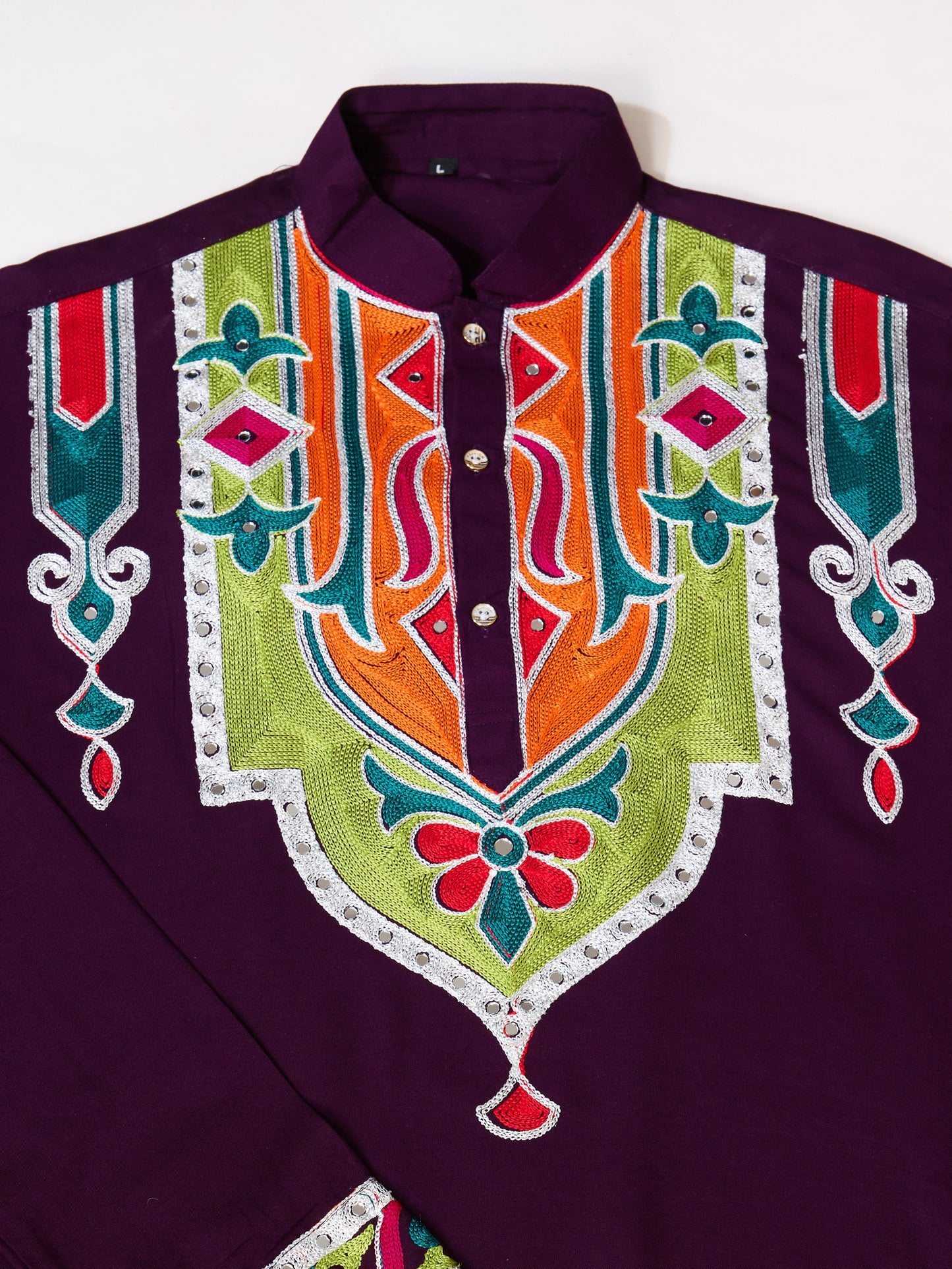 Pure Cotton Purple Kurta with Multi-Thread and Real Mirror Work
