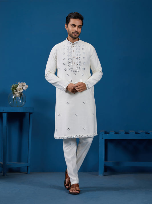 Ivory Mirror Magic Kurta with Bottom – Shine with Subtle Sophistication