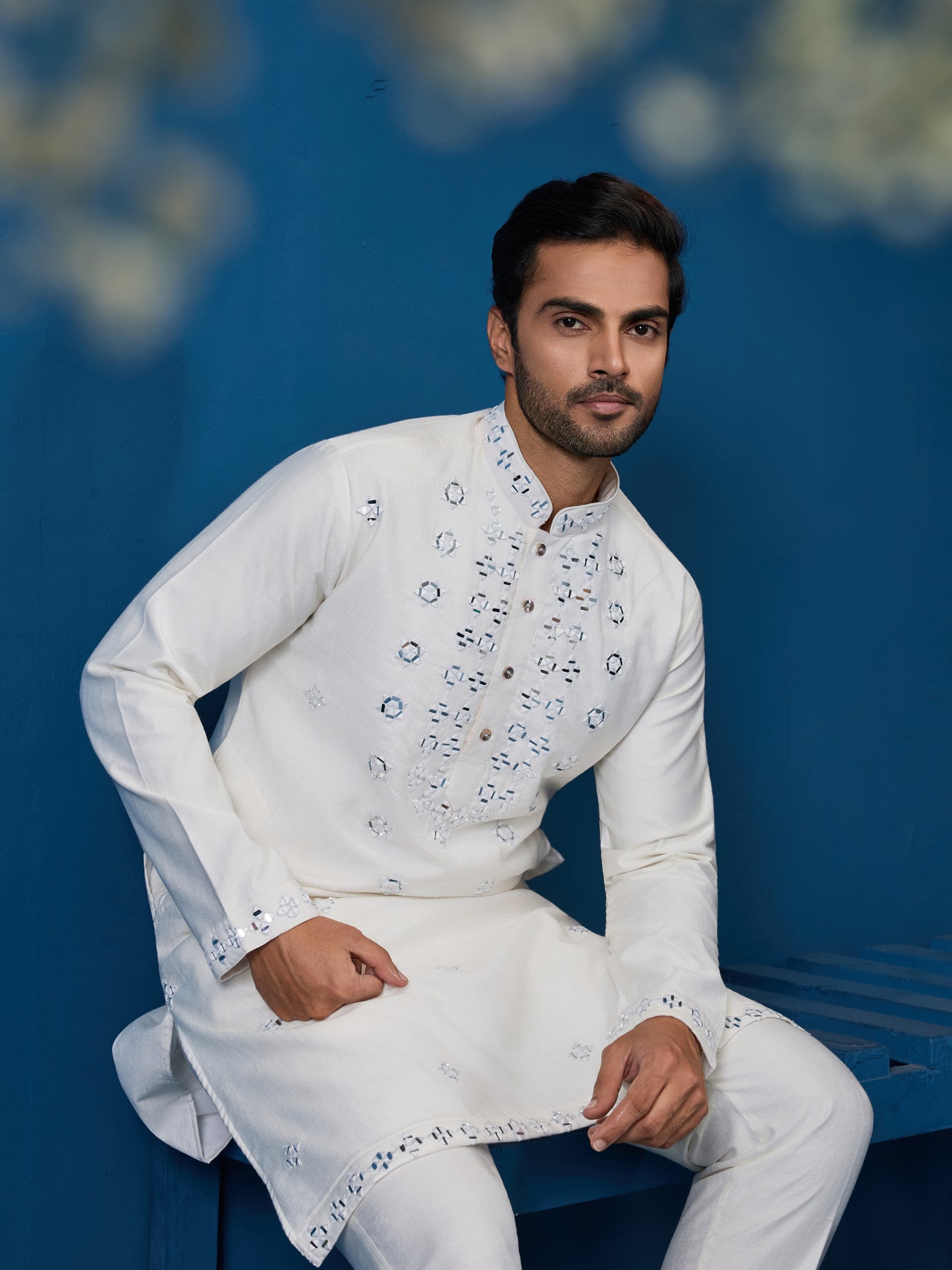 Ivory Mirror Magic Kurta with Bottom – Shine with Subtle Sophistication