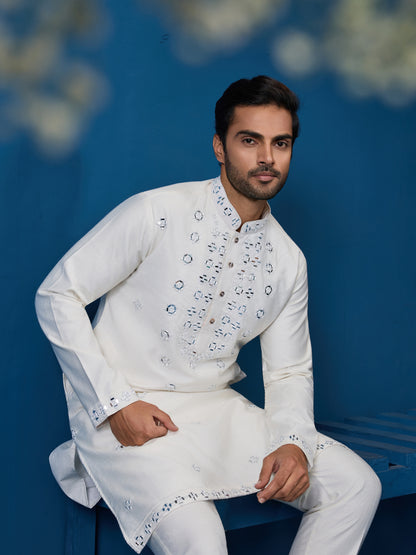 Ivory Mirror Magic Kurta with Bottom – Shine with Subtle Sophistication