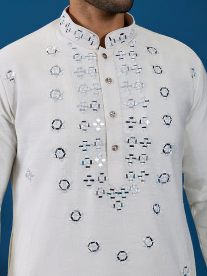 Ivory Mirror Magic Kurta with Bottom – Shine with Subtle Sophistication