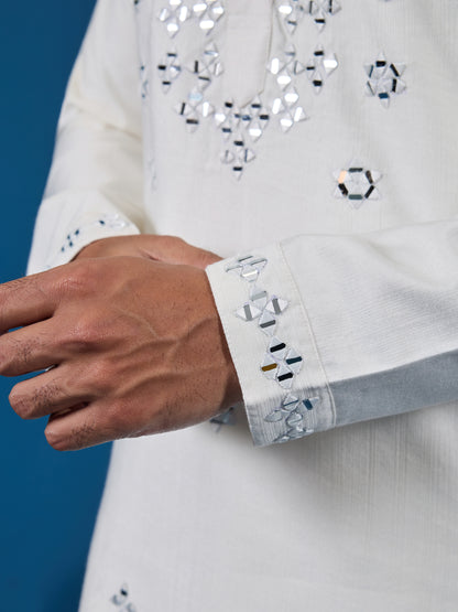 Ivory Mirror Magic Kurta with Bottom – Shine with Subtle Sophistication