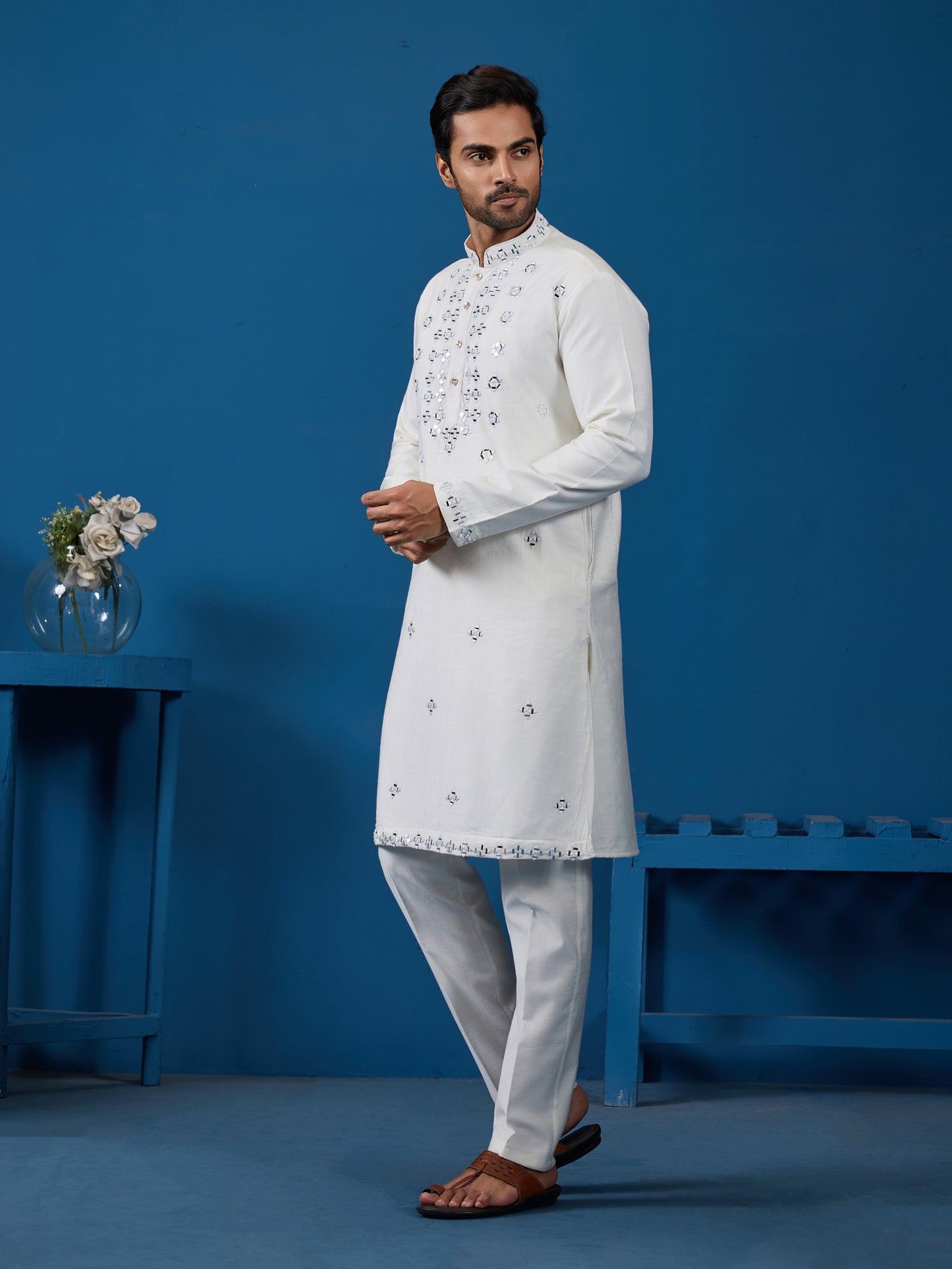Ivory Mirror Magic Kurta with Bottom – Shine with Subtle Sophistication