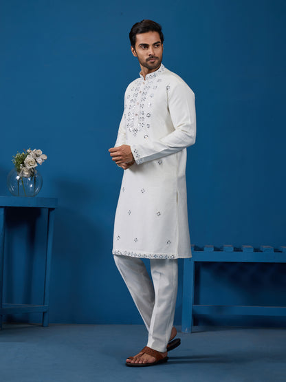 Ivory Mirror Magic Kurta with Bottom – Shine with Subtle Sophistication
