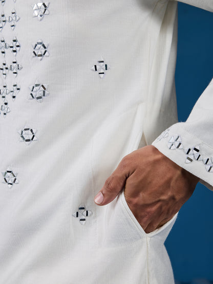 Ivory Mirror Magic Kurta with Bottom – Shine with Subtle Sophistication