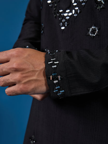 "Midnight Monarch: The Black Mirror Kurta"