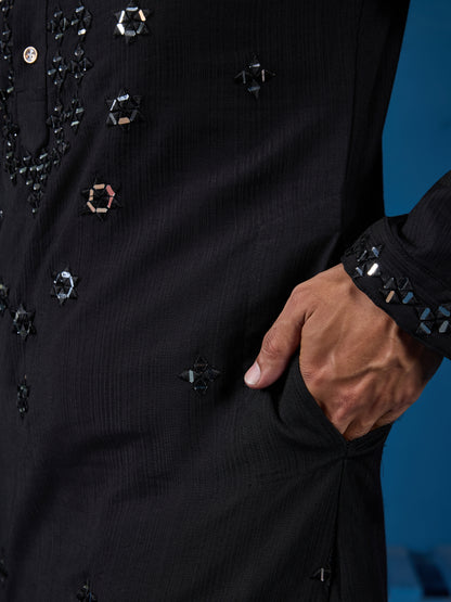"Midnight Monarch: The Black Mirror Kurta"