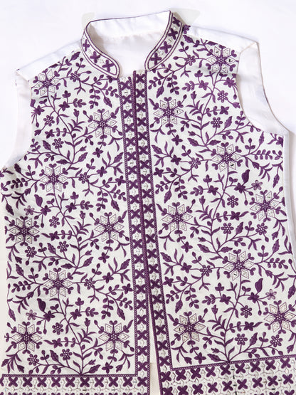Ivory & Plum Floral Embroidered Ethnic Vest Set