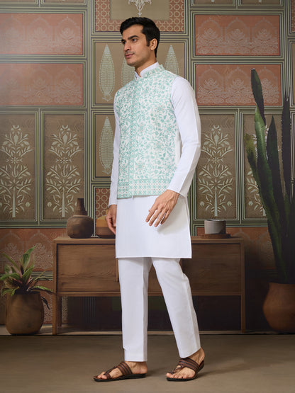Mint Elegance – Pastel Green Embroidered Festive Waistcoat