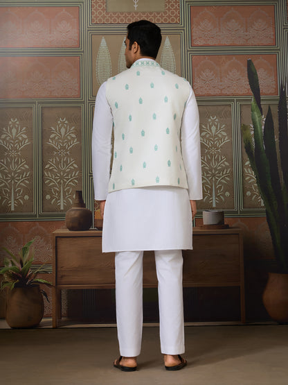 Mint Elegance – Pastel Green Embroidered Festive Waistcoat