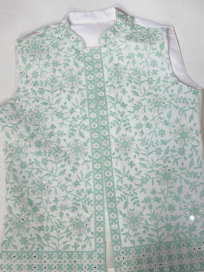 Mint Elegance – Pastel Green Embroidered Festive Waistcoat