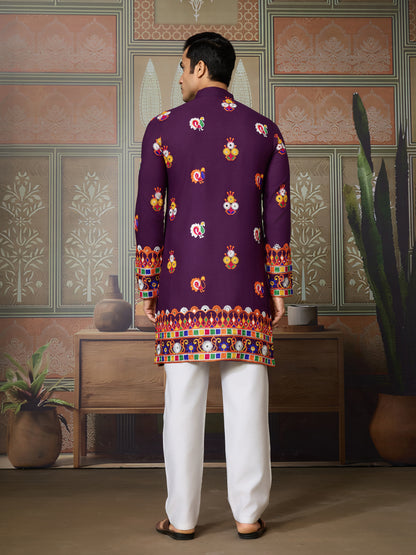 Royal Purple Embroidered Kurta for Men | Festive & Ethnic Wear
