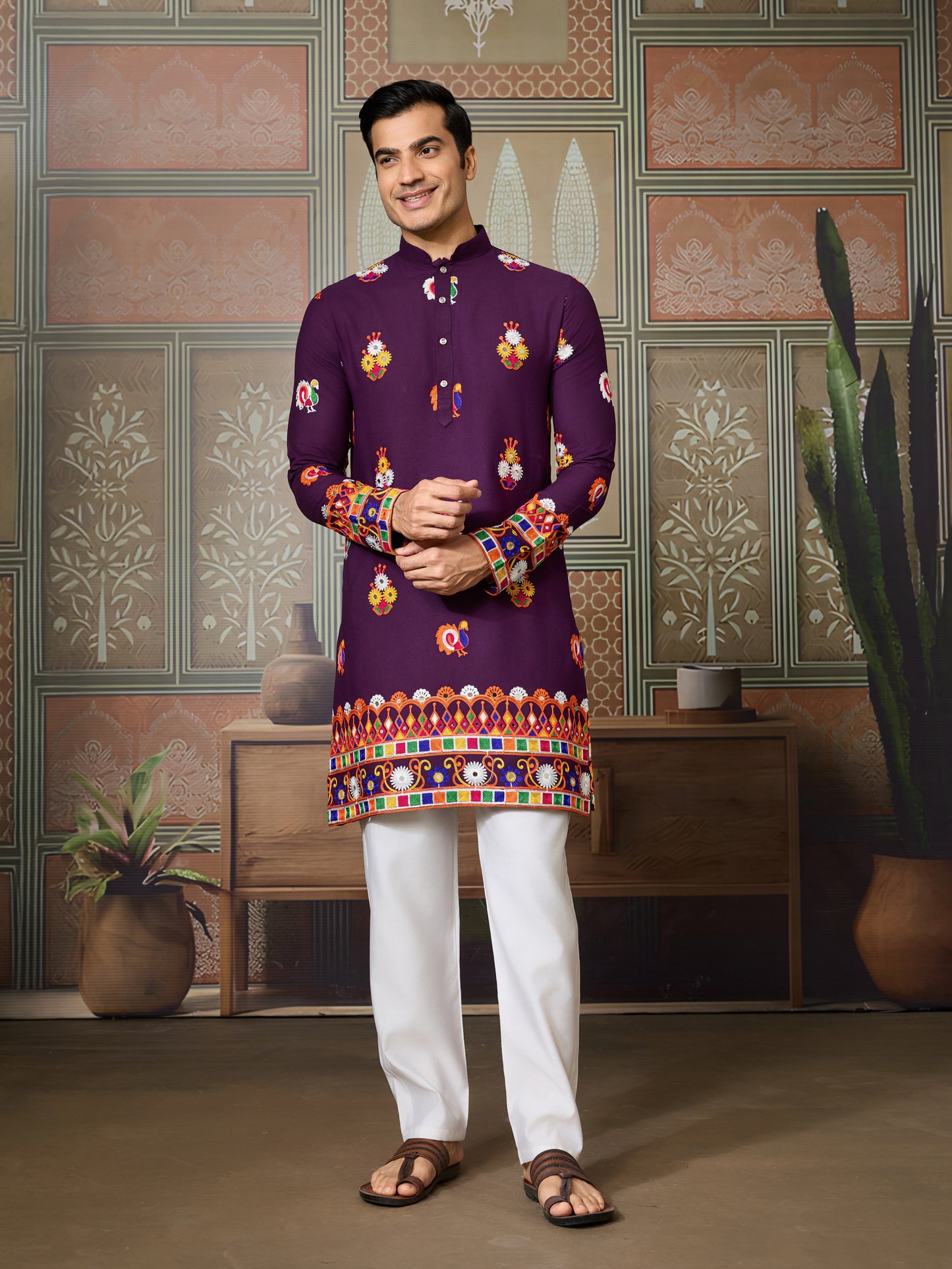 Royal Purple Embroidered Kurta for Men | Festive & Ethnic Wear