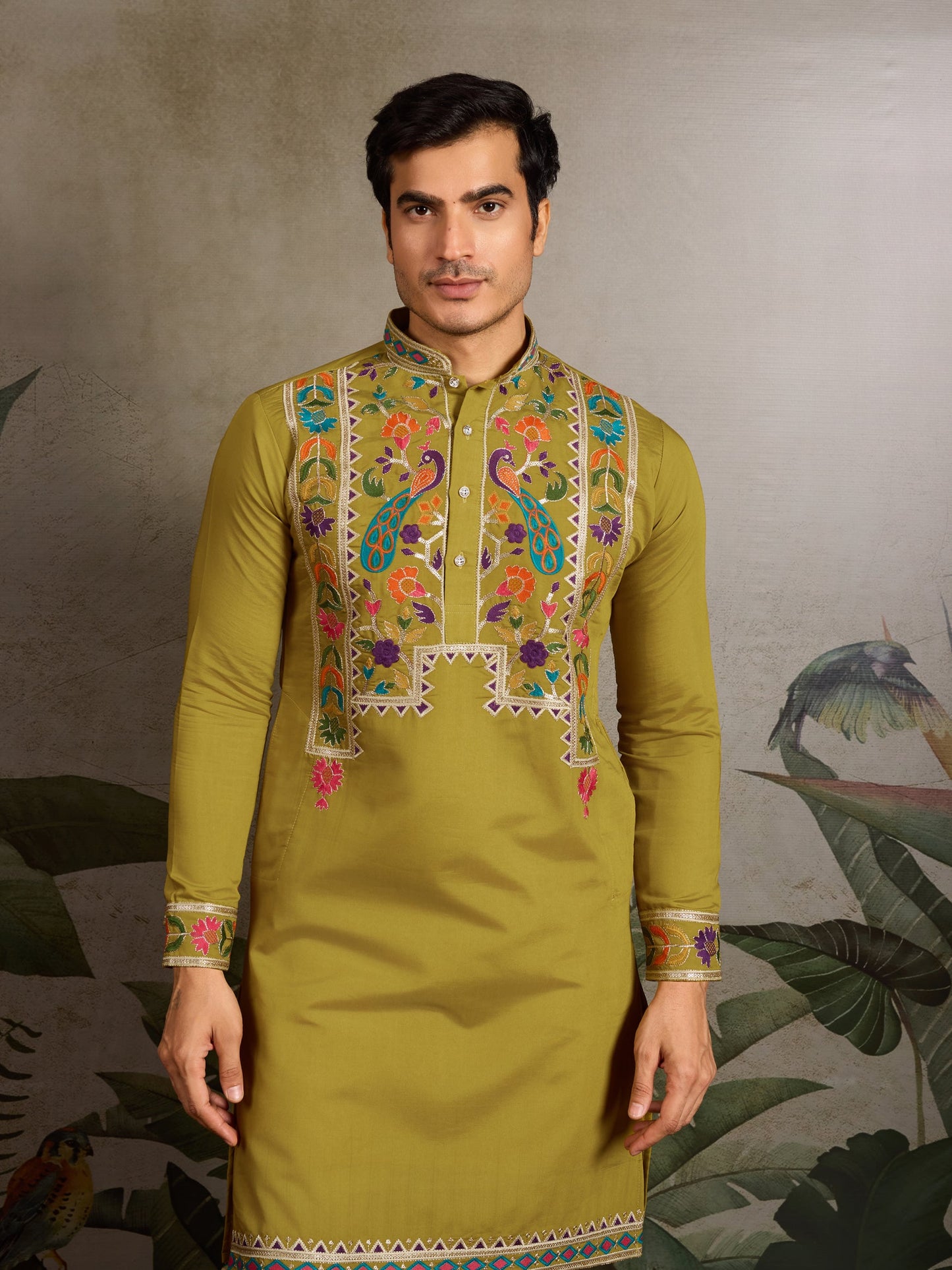 Festive & Wedding Wear Men’s Kurta – Green Viscose Silk, Embroidered Design