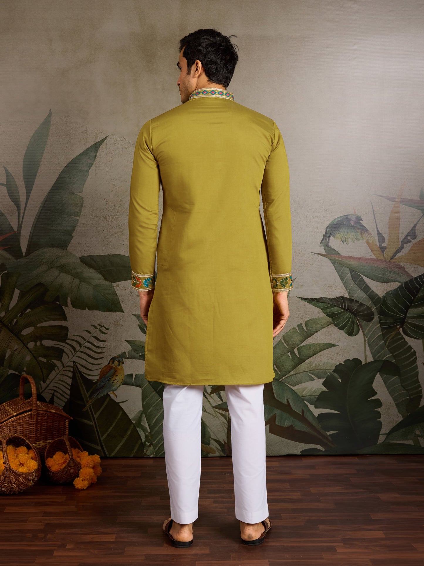 Festive & Wedding Wear Men’s Kurta – Green Viscose Silk, Embroidered Design