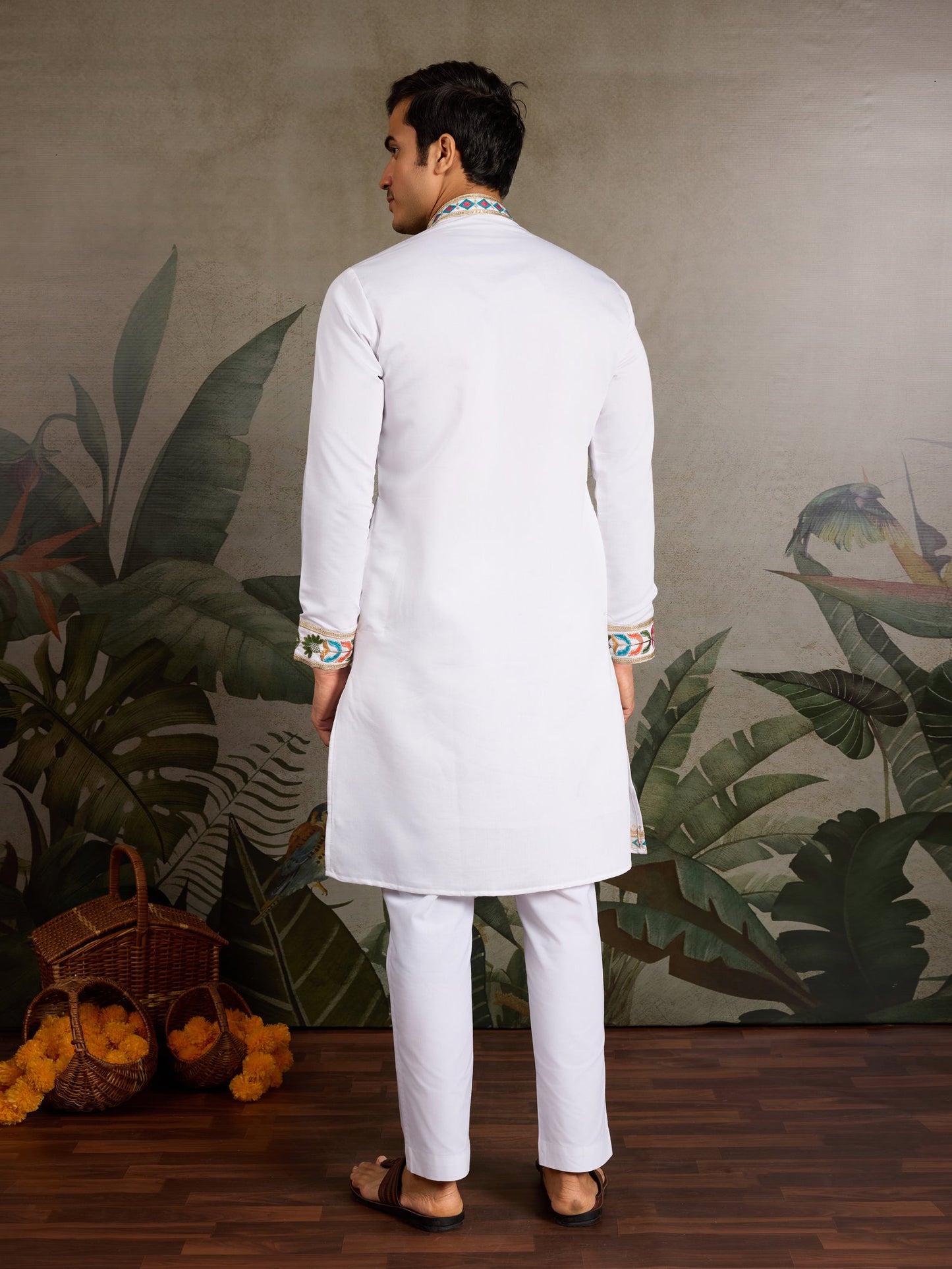 Elegant White Viscose Silk Kurta with Colorful Embroidery Work