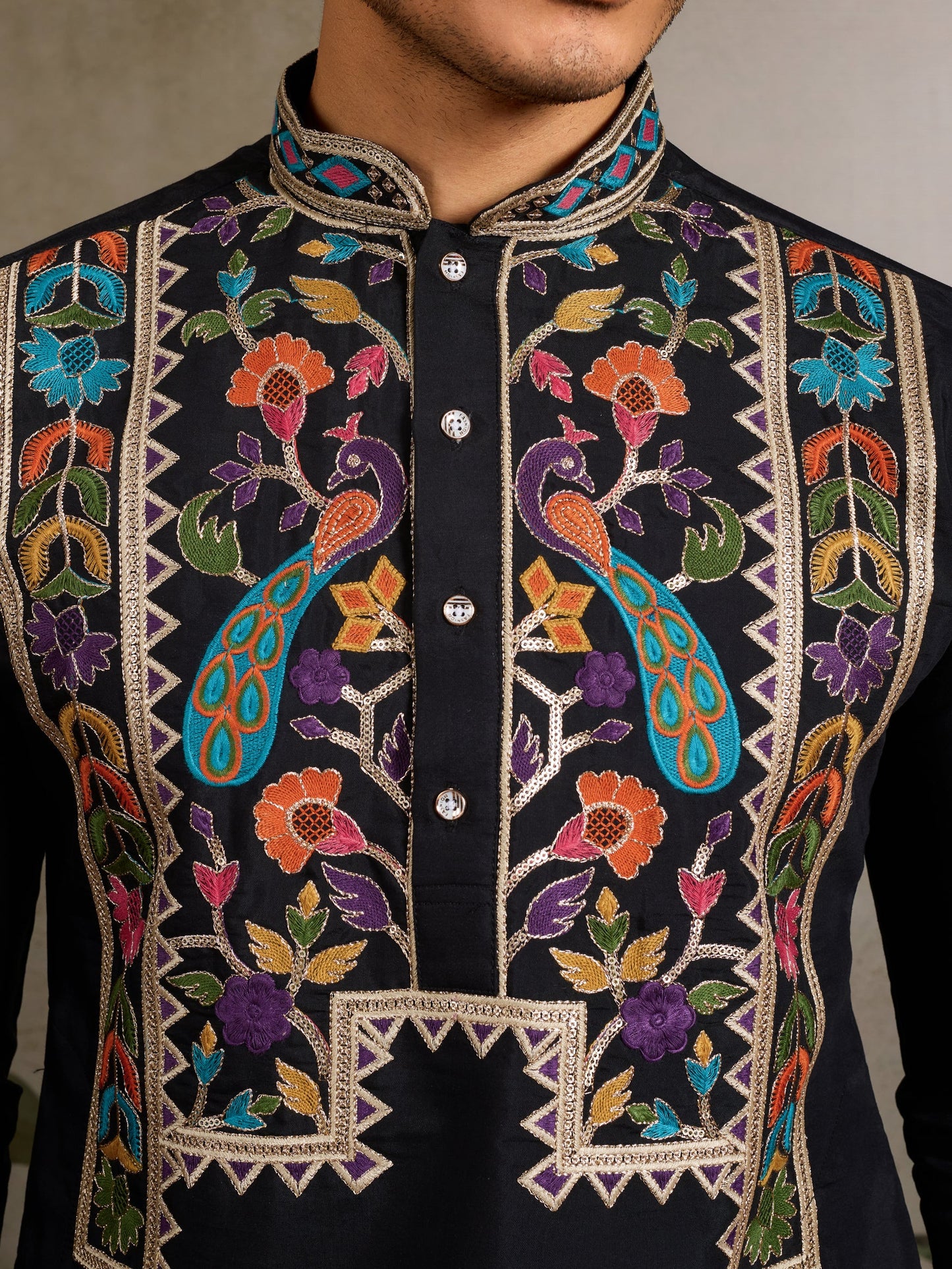 Black Viscose Silk Kurta with Multicolor Thread Embroidery – Festive & Ethnic Wear