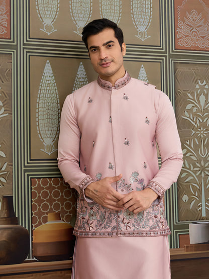 Elegant Blush Pink Embroidered Kurta Set for Men