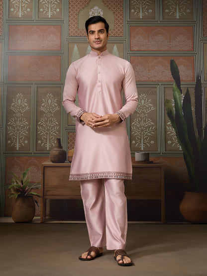 Elegant Blush Pink Embroidered Kurta Set for Men