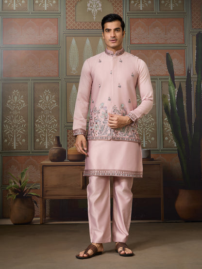 Elegant Blush Pink Embroidered Kurta Set for Men