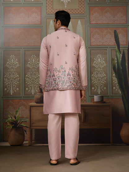 Elegant Blush Pink Embroidered Kurta Set for Men