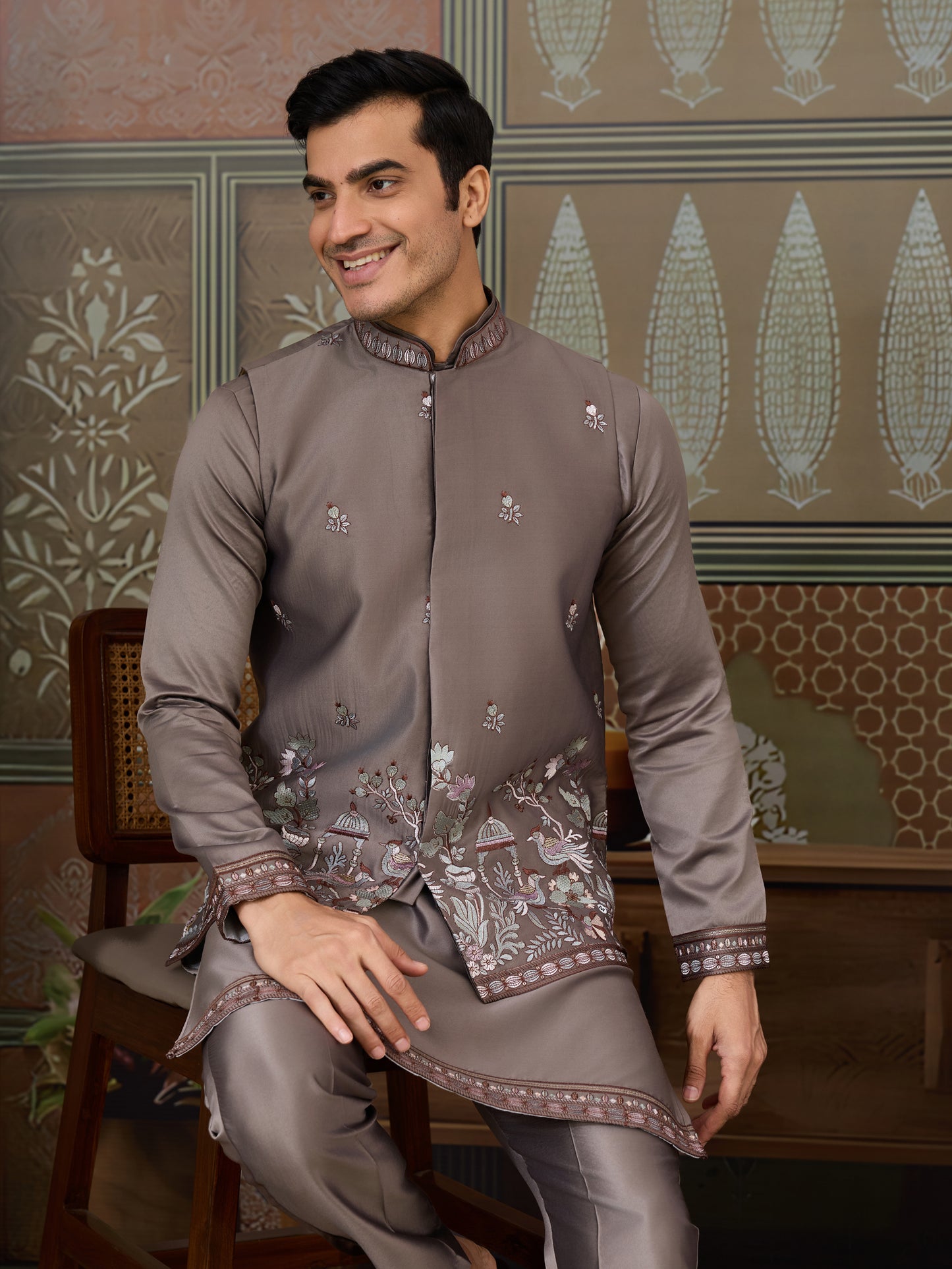 Elegant Taupe Embroidered Kurta Set – Regal Charm in Subtle Tones