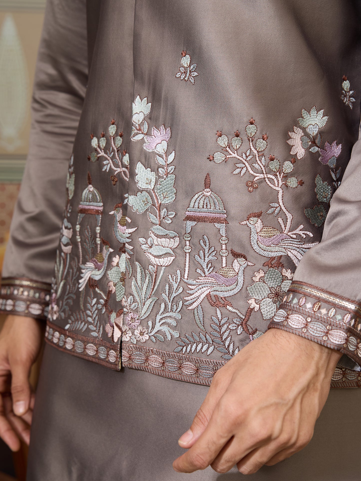 Elegant Taupe Embroidered Kurta Set – Regal Charm in Subtle Tones
