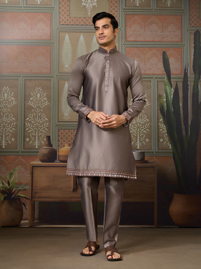 Elegant Taupe Embroidered Kurta Set – Regal Charm in Subtle Tones