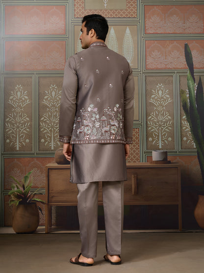 Elegant Taupe Embroidered Kurta Set – Regal Charm in Subtle Tones