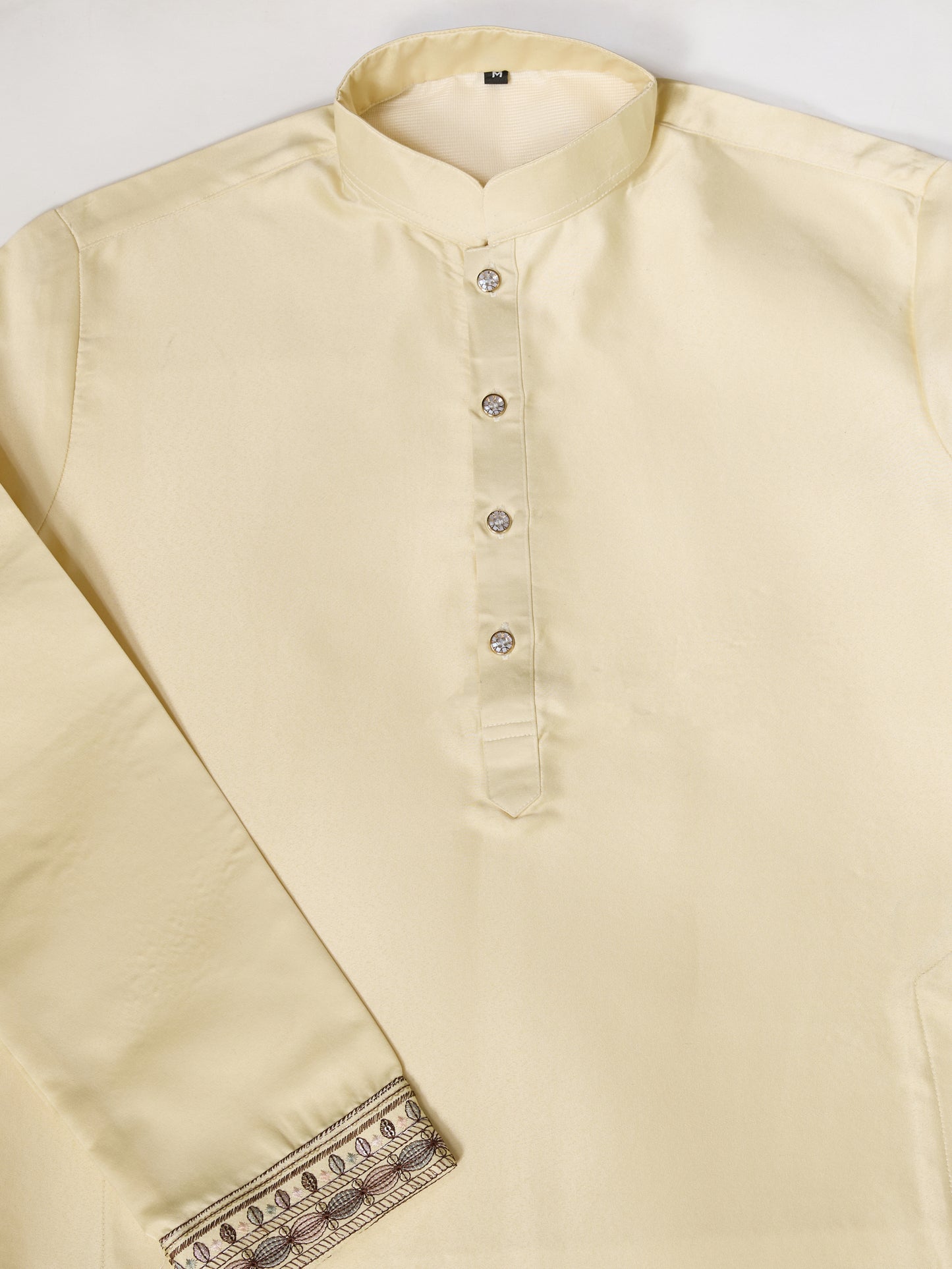 Light Yellow Silk Embroidered Kurta Set – Subtle Luxury for Festive Elegance