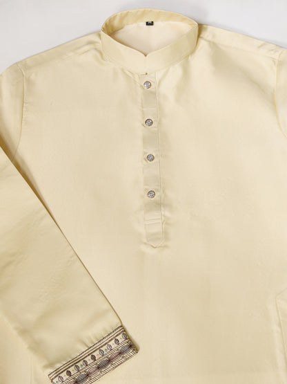 Light Yellow Silk Embroidered Kurta Set – Subtle Luxury for Festive Elegance