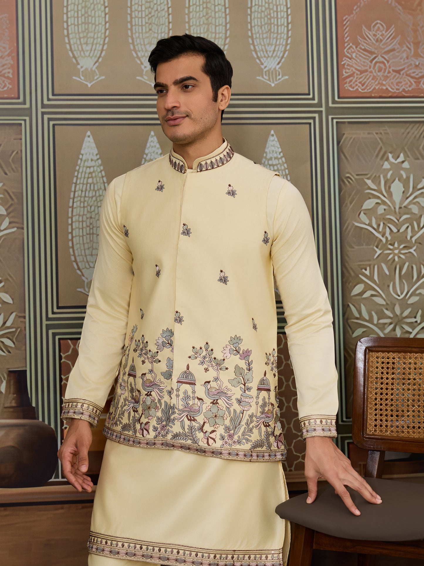 Light Yellow Silk Embroidered Kurta Set – Subtle Luxury for Festive Elegance