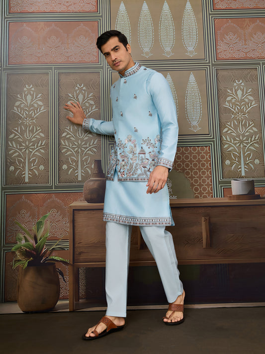 Sky Blue Embroidered Kurta Set – Refreshing Elegance for Every Celebration