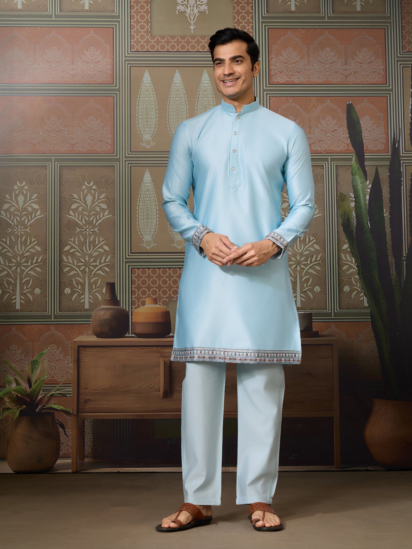 Sky Blue Embroidered Kurta Set – Refreshing Elegance for Every Celebration