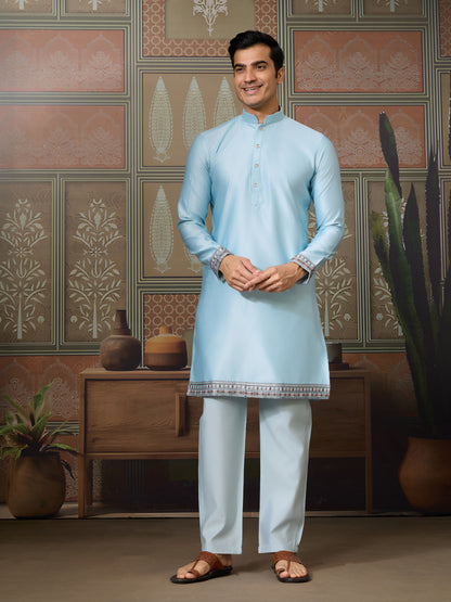Sky Blue Embroidered Kurta Set – Refreshing Elegance for Every Celebration