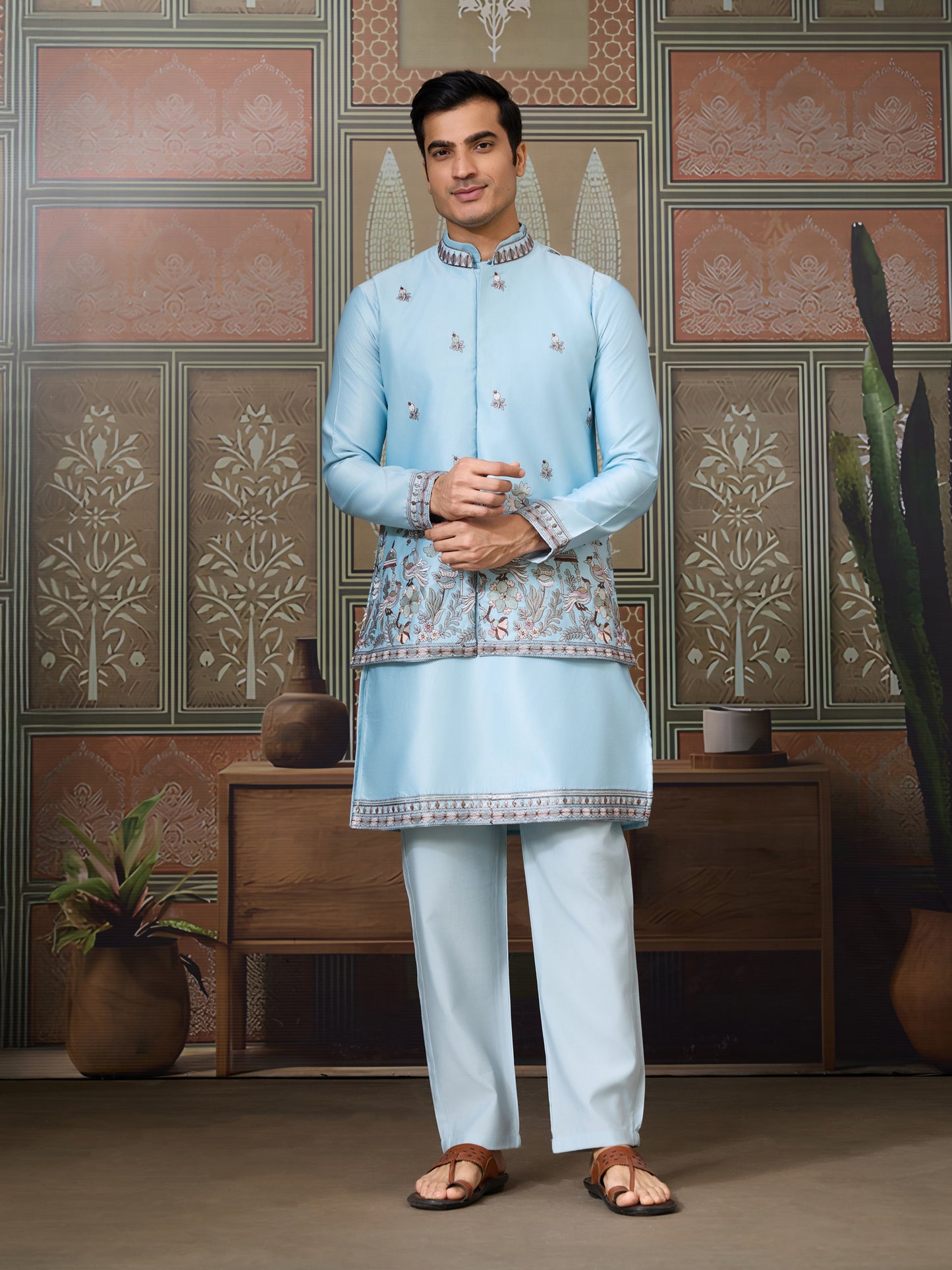 Sky Blue Embroidered Kurta Set – Refreshing Elegance for Every Celebration