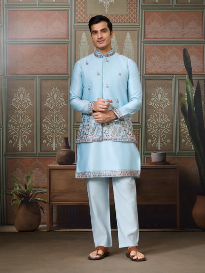Sky Blue Embroidered Kurta Set – Refreshing Elegance for Every Celebration