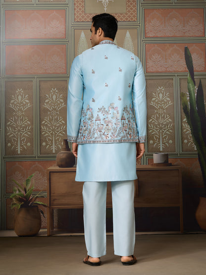 Sky Blue Embroidered Kurta Set – Refreshing Elegance for Every Celebration