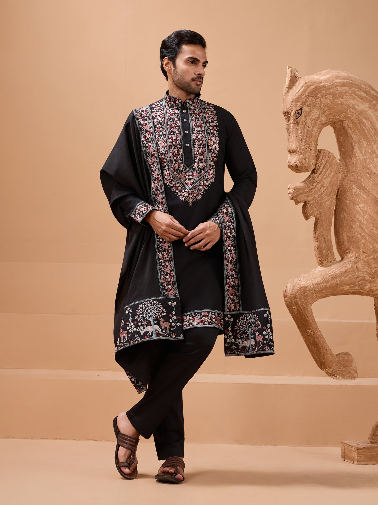 Noir Royal Embroidered Kurta Set – Timeless Black Elegance