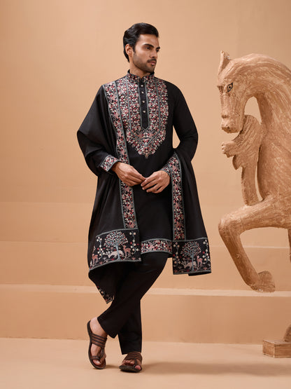 Noir Royal Embroidered Kurta Set – Timeless Black Elegance