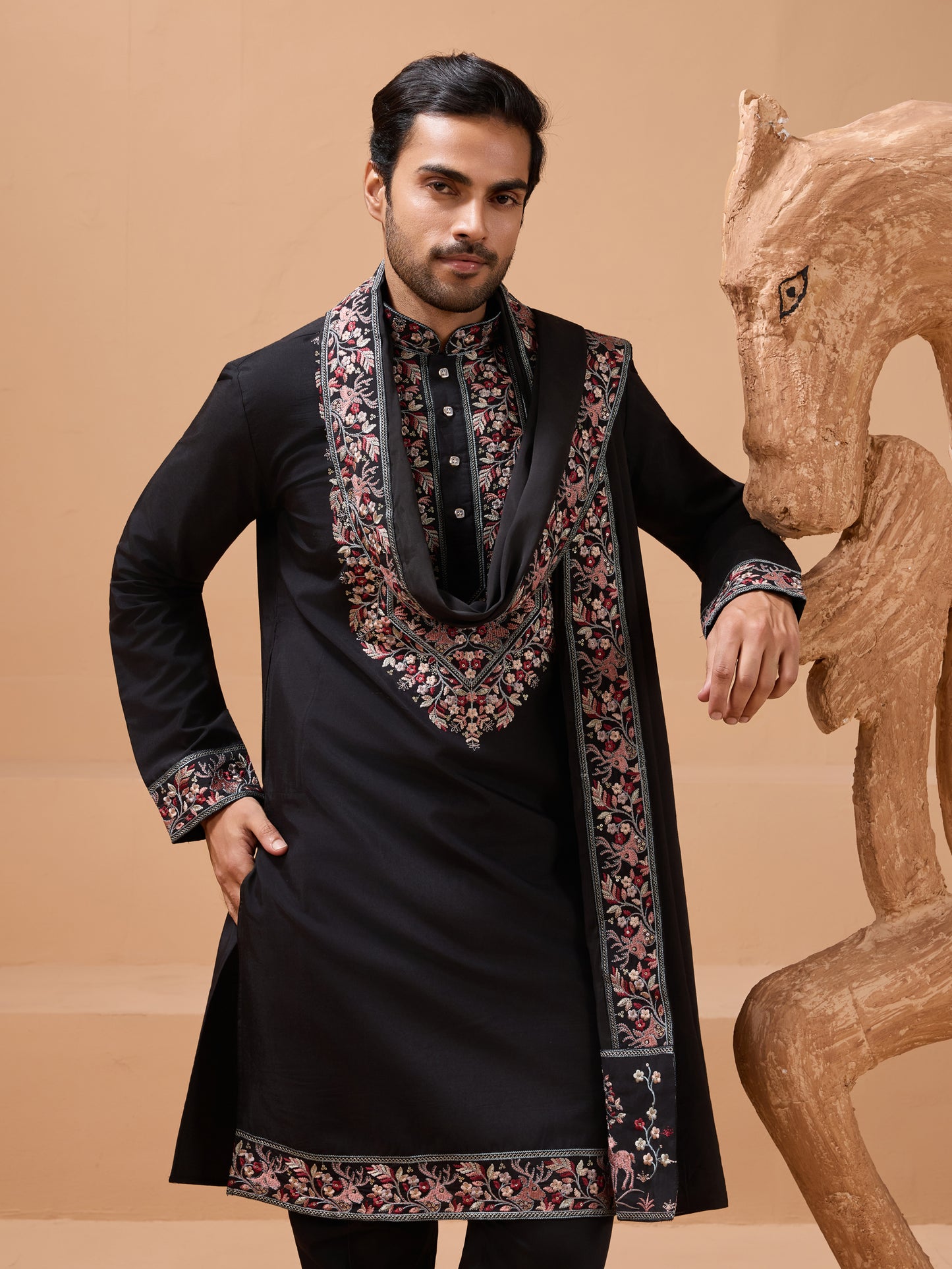 Noir Royal Embroidered Kurta Set – Timeless Black Elegance