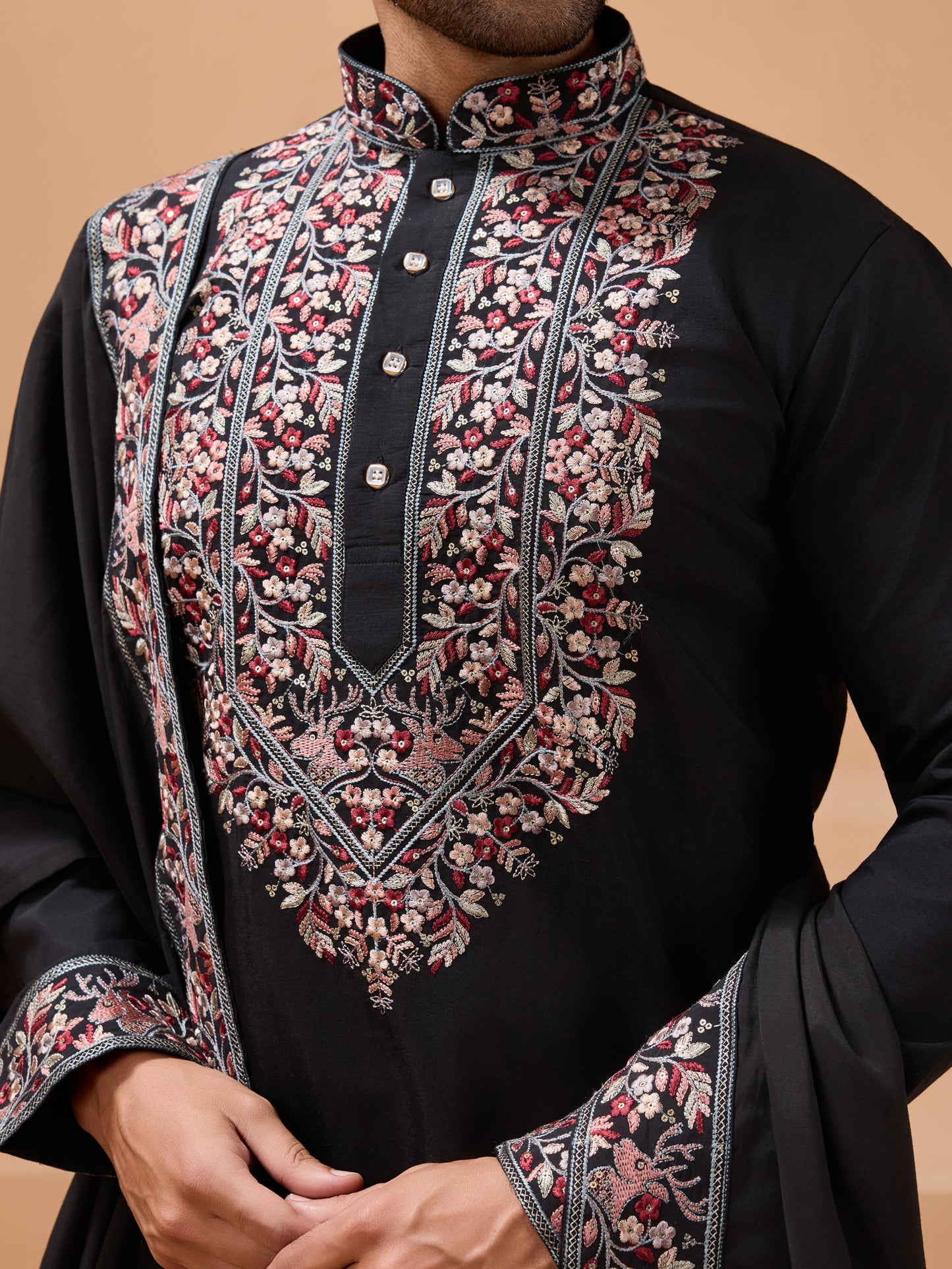 Noir Royal Embroidered Kurta Set – Timeless Black Elegance