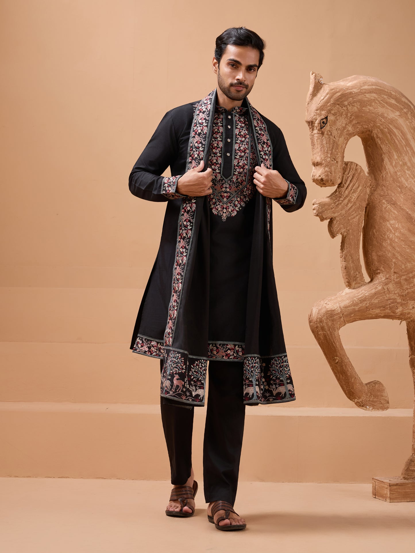 Noir Royal Embroidered Kurta Set – Timeless Black Elegance