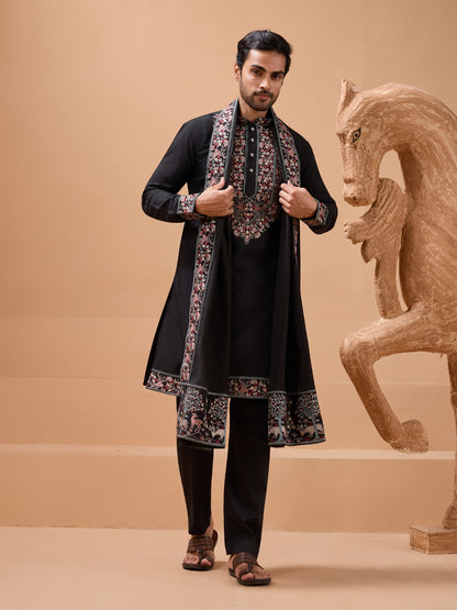 Noir Royal Embroidered Kurta Set – Timeless Black Elegance