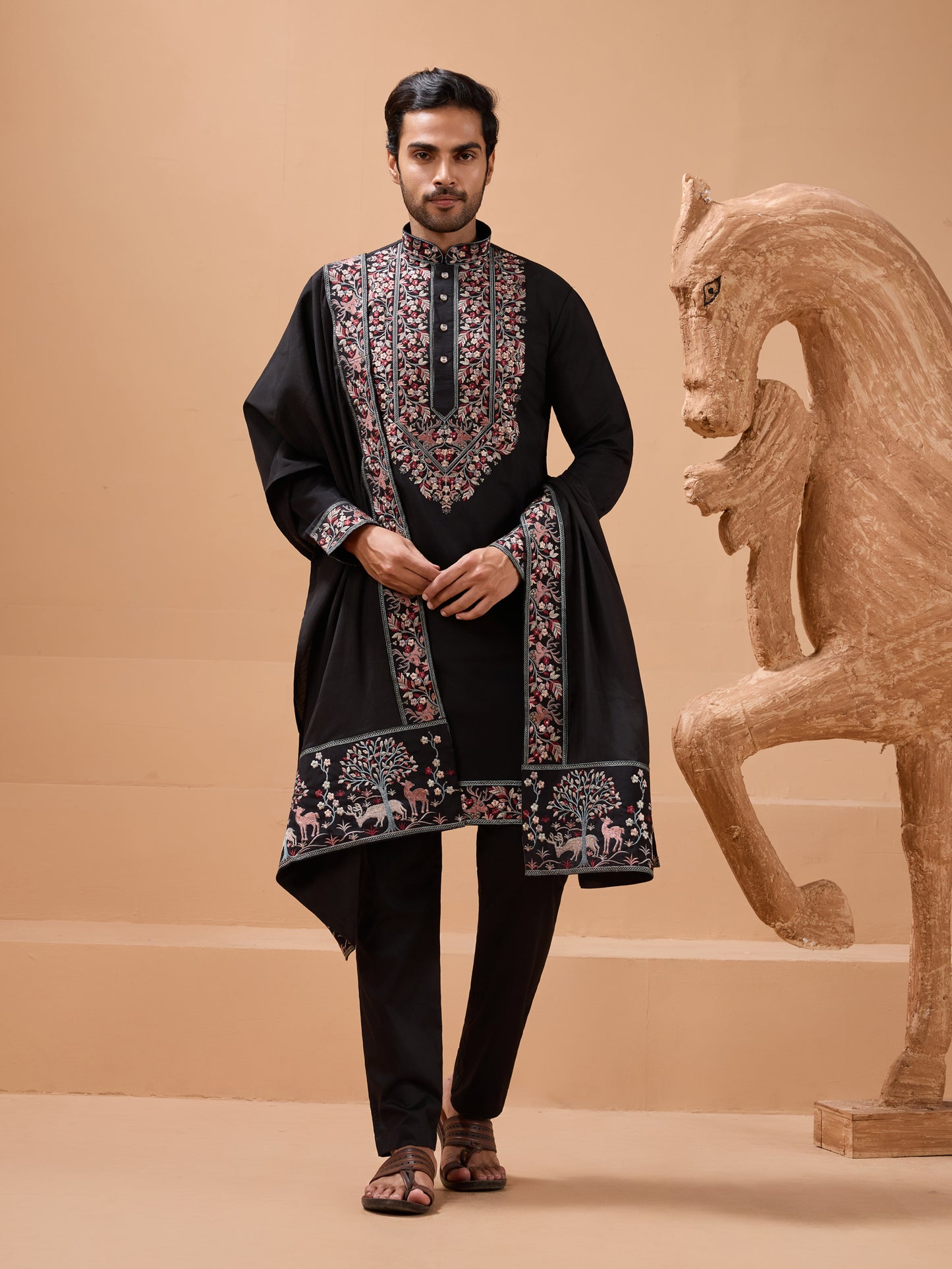 Noir Royal Embroidered Kurta Set – Timeless Black Elegance