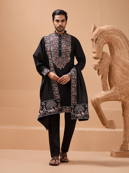 Noir Royal Embroidered Kurta Set – Timeless Black Elegance