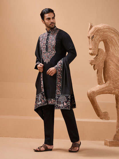 Noir Royal Embroidered Kurta Set – Timeless Black Elegance